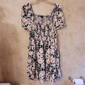 Torrid Blue Off Shoulder Dress with Whit and Pink Floral Print